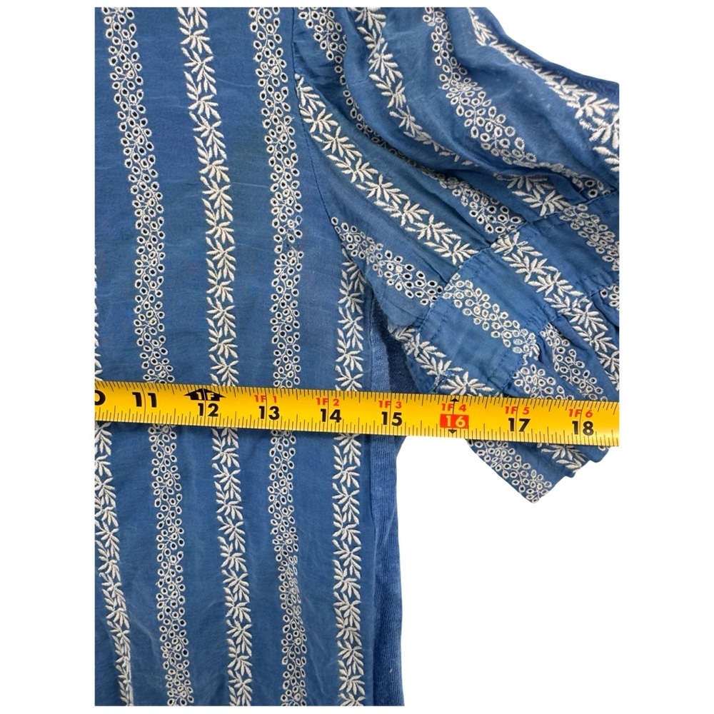 Tory Burch Blue and White Embroidered Organza Floral Stripe Top - Picture 6 of 11